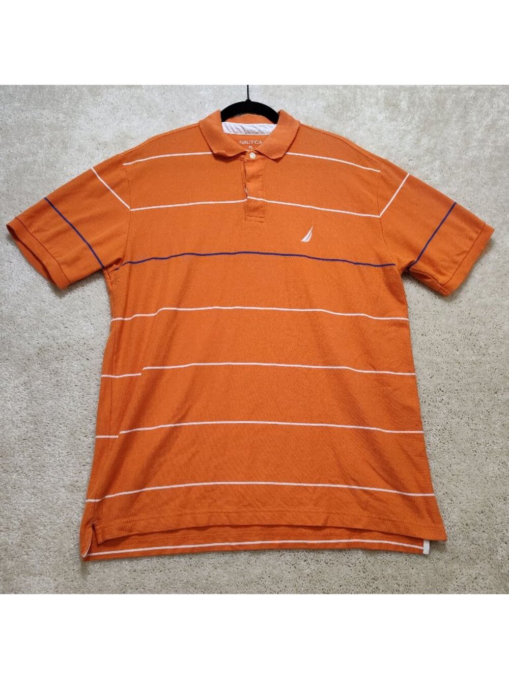 Nautica Polo Shirt Men Size XL Striped Sail Pique Cotton Blend Short Sleeve Top